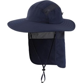 Connectile Outdoor Unisex UPF 50+ Wide Brim Safari Hat Summer Sun Hat Farm Work Hat Fishing Hat UV Protection Hat, blue (navy blue)