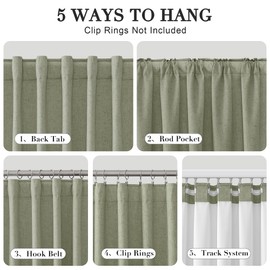 Joywell Sage Green Linen 100% Blackout Curtains 84 Inches Long, Rod Pocket,Back Tab,Hook Belt,Thermal Insulated Pinch Pleated Drapes for Farmhouse Bedroom Living Room with Hooks(2 Panels,52 x 84)