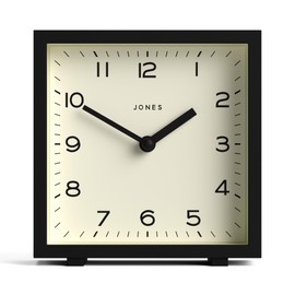 JONES CLOCKS® 'Disco' desk clock – sleek square design in black, stylish and easy to read for shelf, table, mantel or bedside
