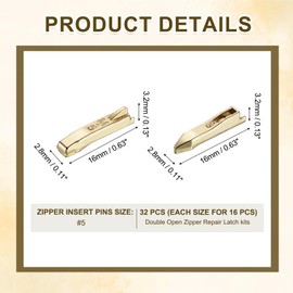 sourcing map 16Set Double Open Zipper Repair Latch Kits, #8 Copper Insert Pins Zipper Stopper for Bags Coats Jackets Zippers Repairing Replacement, Light Gold