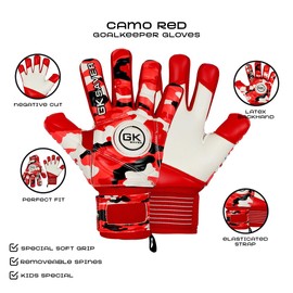 GK Saver football goalkeeper gloves Camo Red professional goalie gloves removable finger save size 4 to 7 (CAMO Red NF 7)