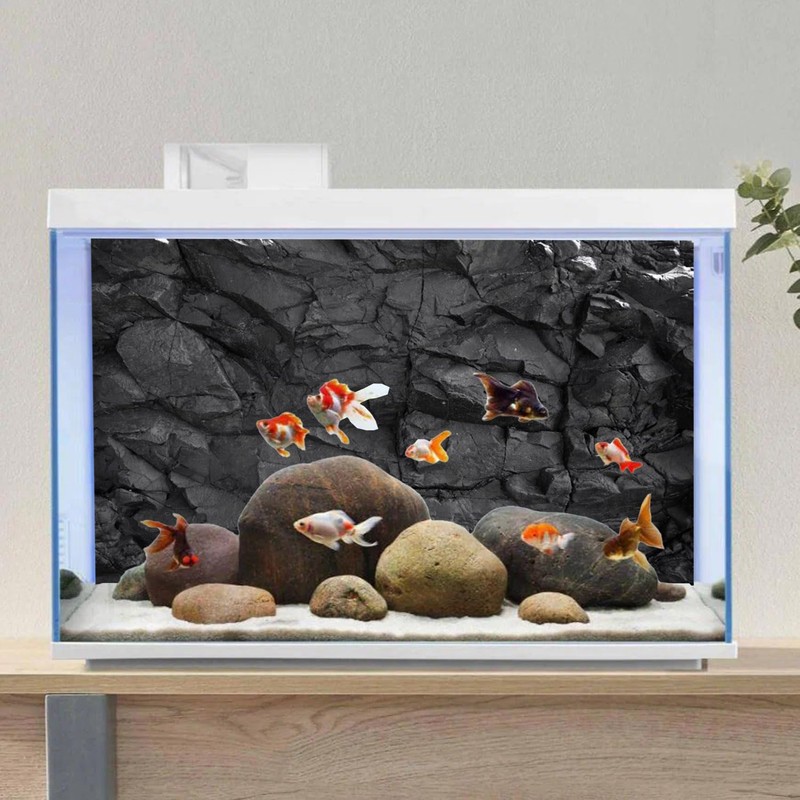 AWERT 72x24 inches Stone Aquarium Background Black Rock Fish Tank