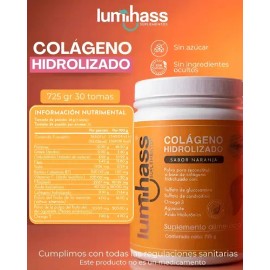Lumihass Colágeno Hidrolizado 725 G Sabor Naranja - 30 Porciones Cu - Con Omega 3, Magnesio, Aguacate, Acido Hialurónico, Biotina, Vitamina C - Piel  