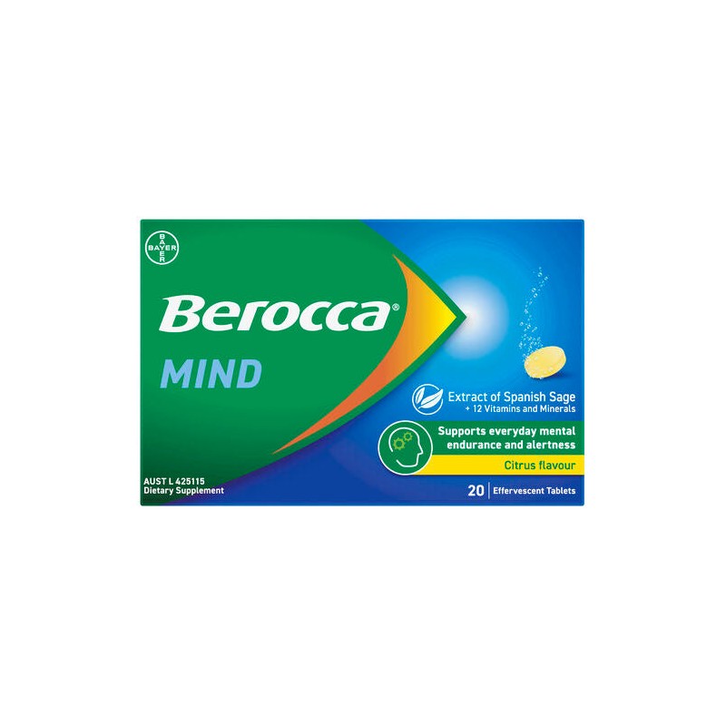 Berocca Mind Citrus Effervescent Tablets, Vitamin B & C, Magnesium,