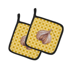 Caroline's Treasures BB7202PTHD Garlic on Basketweave Pair of Pot Holders Kitchen Heat Resistant Pot Holders Sets Oven Hot Pads for Cooking Baking BBQ, 7 1/2 x 7 1/2