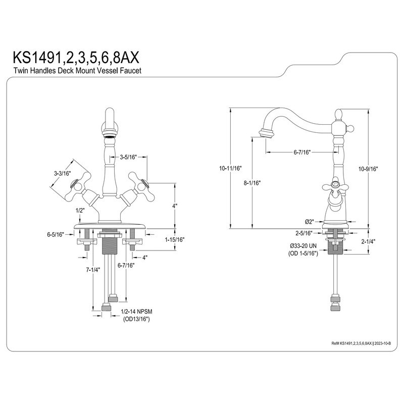 Kingston Brass KS1495AX Heritage Vessel Faucet, 6-1/2", Oil Rubbed Bronze