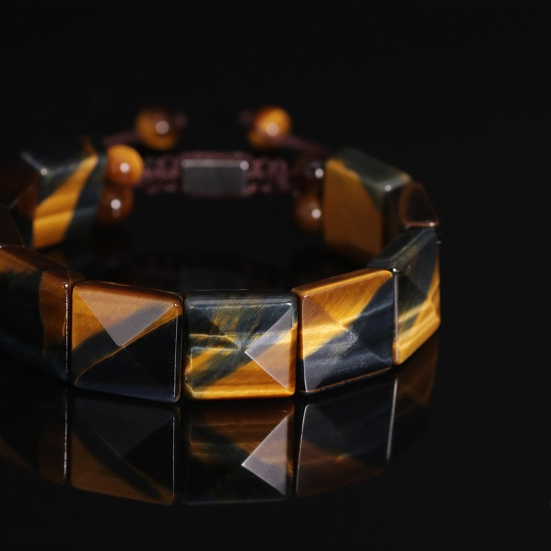 Tiger Eye Beaded Bracelet for Men - GALKCRST Yellow and