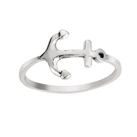 CloseoutWarehouse 925 Sterling Silver Anchor Ring Size 6