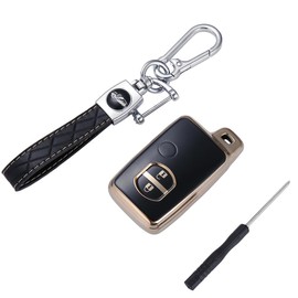 Kinotaka TPU Smart Key Case for Toyota Prius 30 Series, Prius α, Aqua, 86, Vitz, Corolla, etc. 2 Button Key Holder (Style B, Black)