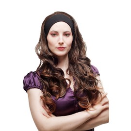 WIG ME UP - H9308-2T30 Hairpiece Half Wig Tight on Elastic Headband Long Curly Brown Mix 65 cm
