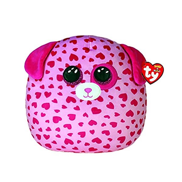 Ty Squish A Boo Tickle - Pink Heart Pattern Dog - 10"
