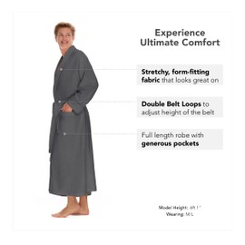 Boca Terry Mens Bath Robe - Soft Waffle Knit Robe for Men - Long White Hotel Spa Robes - M/L, 2X, 4X (Medium-Large, Grey)