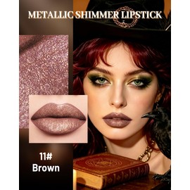 Glitter Brown Lipstick, Metallic Shimmer Frosted Lipstick for Women Makeup