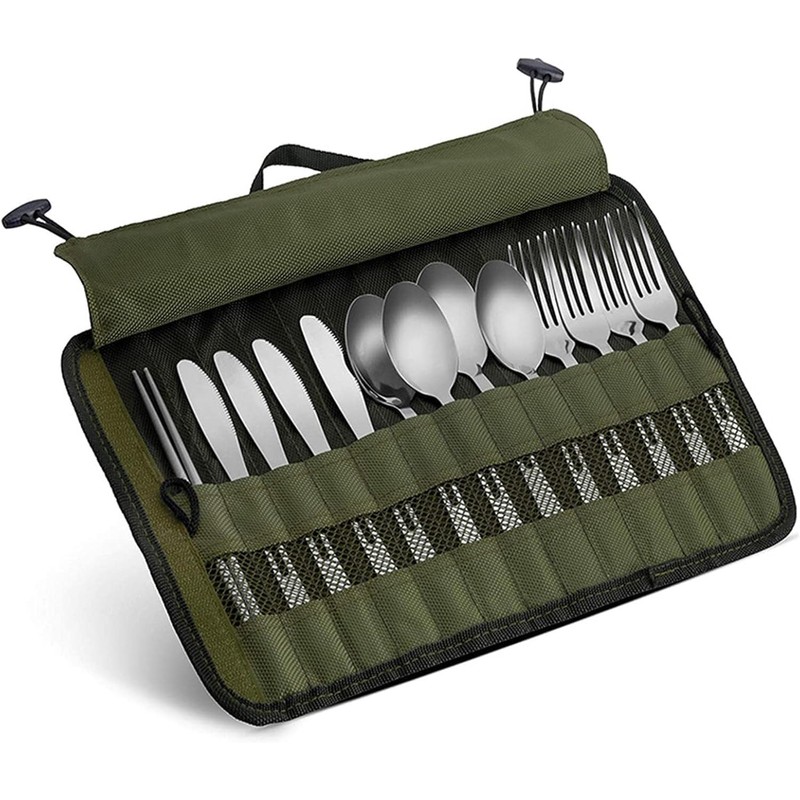 Cutlery Storage Bag,Portable Polyester Roll Up Pouch Bag For Forks,