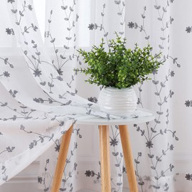 CAROMIO Sheer Curtains 54 Inch Length Grey, Leaf Embroidered Grommet Voile Drapes for Living Room, Bedroom, Window Treatments Semi Curtain Panels(Grey, 52" W x 54" L, 2 Panels)