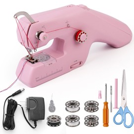 HKC Hand Sewing Machine, Portable Double Thread Electric Sewing Machine, Sewing Machine with Sewing Accessories for Beginners and Children, DIY Sewing Machine for Home Use, for Sewing Clothes,