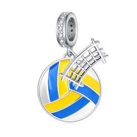qielizhu Volleyball Charm 925 Sterling Silver Volleyball Charm for Women Volleyball Gifts Sport Jewelry Gifts for Women, NO, White Gold, Cubic Zirconia