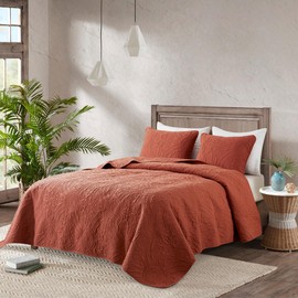 ROARINGWILD Boho Burnt Orange Queen Size Quilt Bedding Sets with Pillow Shams, Lightweight Soft Bedspread Coverlet, Red Thin Comforter Bed Cover, All Season, 3 Pieces, 90x90 inches