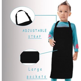 H.BETTER Kid Apron Adjustable Strap with 2 Pockets Painting Cooking Craft Backing Unisex Age 5-12 (Black)