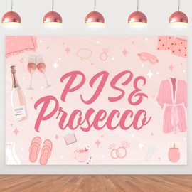 kreat4joy Pjs and Prosecco Party Decorations, Pjs and Prosecco Backdrop Banner for Champagne Photography Background Birthday Bridal Shower Bachelorette Wedding Engagement 5 x 7 ft