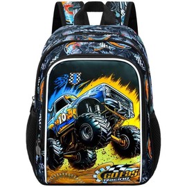 ZLYERT 13" Truck Toddler Backpack for Boy, School Kids Bookbag for Preschool Kindergarten(Black)