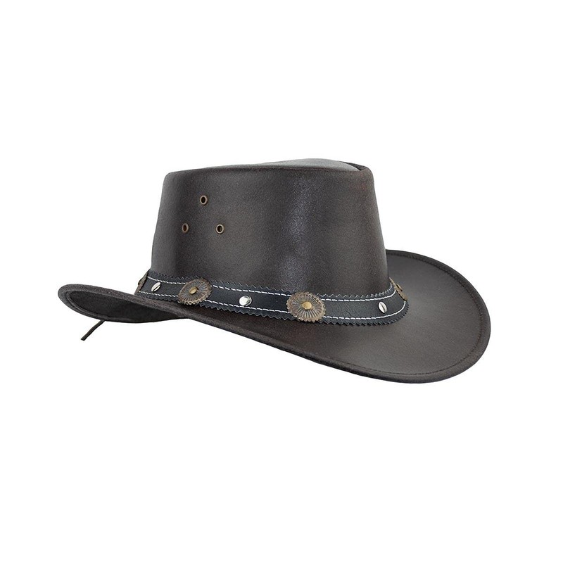 Black Jungle Cowboy Leather Hat - Reedley Size L