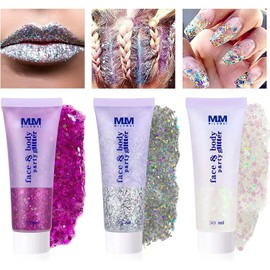 Genérico Chunky Glitter Gel Body Gel Festival Cosmético Rostro Cabello Uñas Maquillaje Sirena Lentejuelas Líquido Sombra de Ojos Larga duración Espumoso 50 ml (#05 Plata)