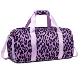 Dance Bag for Girls Teen Gym Bag Sports Bag Ballet Bag with Wet Pocket Teen Duffle Bag Carry On Weekender Overnight Bag with Shoe Compartment（Purple Leopard Print）