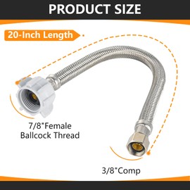10-Pack HeSun 20-Inch Toilet Hose, 1/2" FIP(3/8" Comp) x 7/8" Ballcock, Stainless Steel Toilet Connector Supply Line