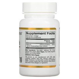 California Gold Nutrition Vitamin D3 Supplement Support for Healthy Bones & Teeth - Immune System Support - Gluten Free, Non-GMO - 125 mcg (5,000 IU) - 90 Fish Gelatin Softgels