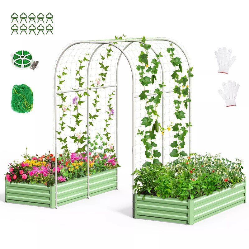 SLSY Galvanized Raised Garden Bed with 85in Tall Garden Trellis