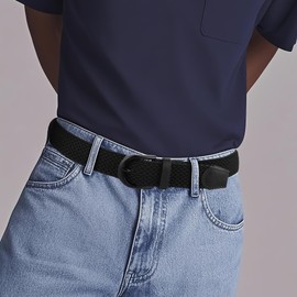 Mile High Life | Braided Stretch Elastic Belts | Pin Oval Solid Black Belt Buckle | PU Loop End Tip Men/Women/Junior Belt