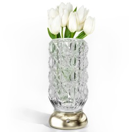 Laghura Crystal-2-in-1 Vase & Lamp Design – Baccarat Style Rechargeable Light-Up Decorative Table Lamp for Home, Living Room, or Bedroom – Modern Glass Vase with Soft Ambient Light, Gift-Ready
