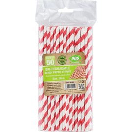 50 x Bendy Red and White Stripe Paper Drinking Straws Biodegradable Eco 8" (20cm) approx