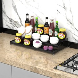 Jojocross Metal Spice Rack Organizer for Cabinet, 3 Tier Expandable Spice Storage shelf, Great for Kitchen Cabinet, Cupboard,Pantry and Countertop More,Metal plate with hole(1PACK/BLACK)