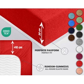 Sesto Senso Fitted Sheet 200 x 200 cm Red for Topper Terry Cloth with Elastic Band 100% Cotton