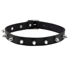 JJDreams Gothic Choker Spikes Studded Choker PU Leather Collar Women's Punk Choker Black Choker Simple, Stainless Steel, No Gemstone
