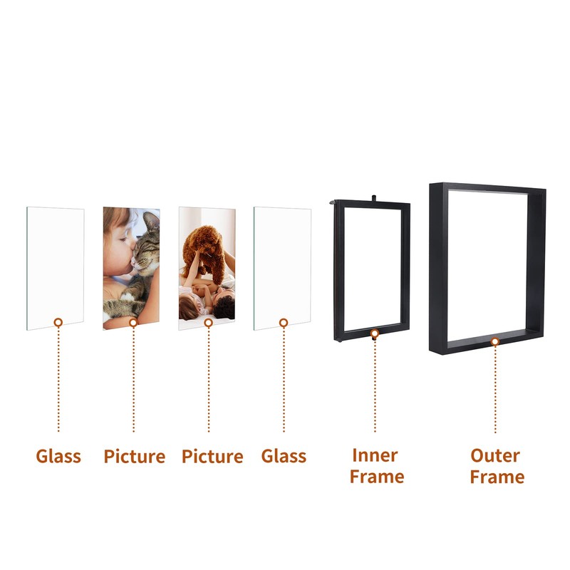 EXYGLO 2 Pack 5x7 Rustic Rotating Floating Picture Frames, Photo