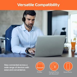 Spracht HS-2060 USB/BT Combo Auriculares Bluetooth inalámbricos con cancelación de ruido DSP | Auriculares USB con tiempo de conversación 12/H | Auriculares con micrófono compatibles con teléfonos