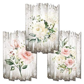 Kreative Feder Roses Shabby Chic Country House Style Wall Pictures Wood Decorative Signs Made of Wood in Set of 3 Wall Decoration for Your Home Choice of 30 x 20 cm or 30 x 45 cm (30 x 20 cm)