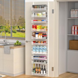 VyGrow Over the Door Pantry Organizer, 10-Tier Over the Door Organizer with Adjustable Basket, Pantry Door Organization for Pantry Kitchen Storage Room Spice Rack, White