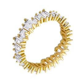 Aaa Cubic Zirconia Jewel Multi Colour Simulated Gemstone Channel Set Rectangle Emerald Cut Baguette CZ Eternity Ring Anniversary Wedding Band for Women 925 Sterling Silver 4 mm Stackable Rings, Gold