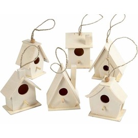 6 Wood Mini Birdhouses to Decorate for Bird Box Crafts