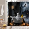 Halloween Shower Curtain,Whimsical Ghost in Bathtub with Black Cat Pumpkin