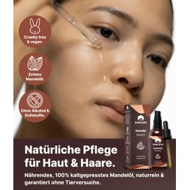 Emma Grün® Bio Mandelöl Kaltgepresst 100ml [100% REIN] - Hochwertiges Mandel Öl für Haut, Haare & Babypflege - Clean Almond Oil - Mandel Kosmetiköl für Haarspitzen & Massage - Kaltgepresstes Basisöl