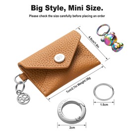 GOODAYY Genuine Leather Mini Coin Pouch, Jewelry Pouch Mini Coin Purse with Spring Ring Design, Portable AirTag Holder NFC Tag Key Fob Minimalism Accessories (6.8 x 4.5cm) (Golden, Brown)