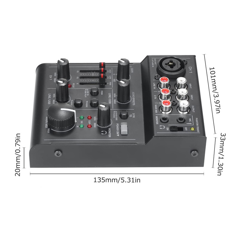 RUSUO Audio Mixer, 5 Channel Compact Audio Mixer Sound Mixing