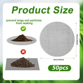 NQEUEPN 50pcs 4 Inch Flower Pot Hole Mesh Pad, Polyethylene Round Bonsai Mesh Drainage Screens Plant Pot Drainage Mesh Flower Pot Bottom Mesh Pad for Garden Potted Plants Prevent Soil Loss