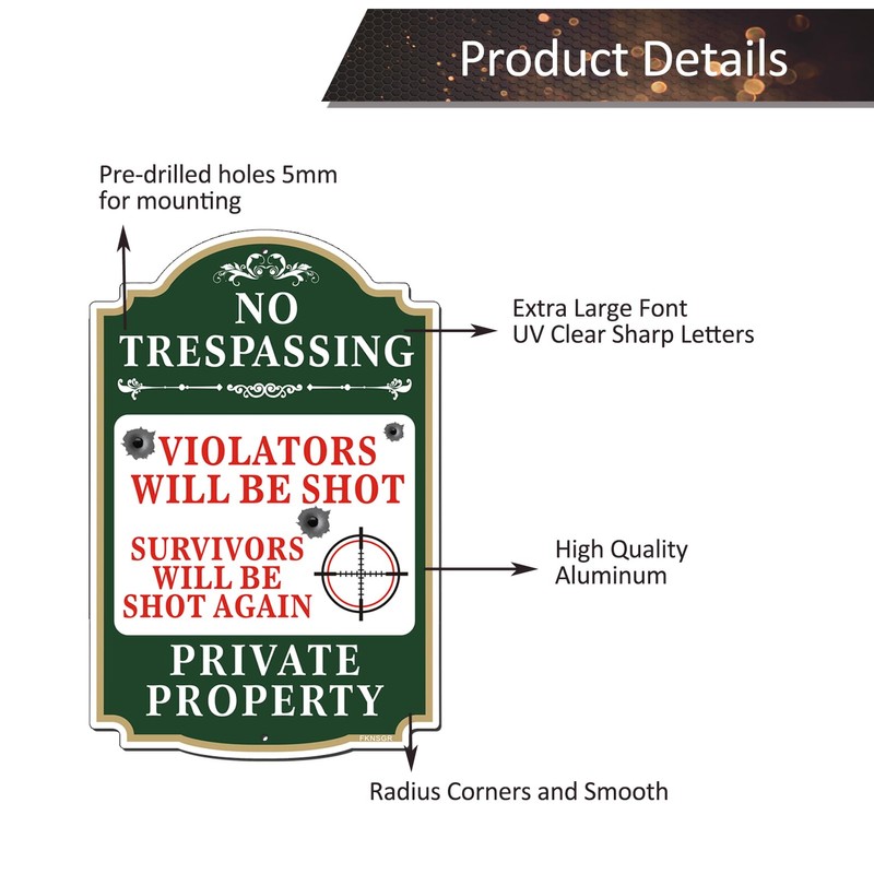 FKNSGR No Trespassing Violators Will Be Shot Sign 2 Pack,
