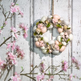 com-four® Easter wreath with colourful eggs, Easter arrangement with Easter eggs, door wreath, decorative wreath for Easter